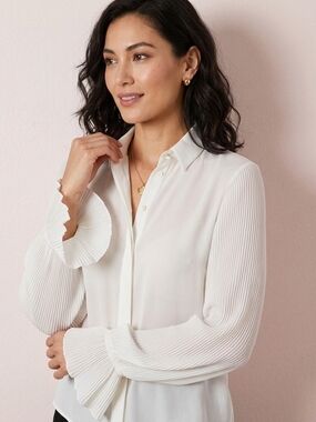 Zara White Pleated Sleeve Sheer Blouse - Size S (Oversized, fits M)